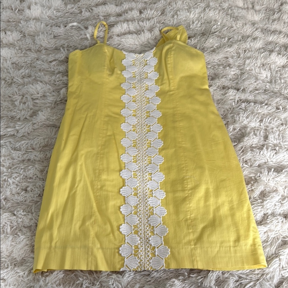 Lilly Pulitzer Yellow Midi Dress with White Lace and Tie Back